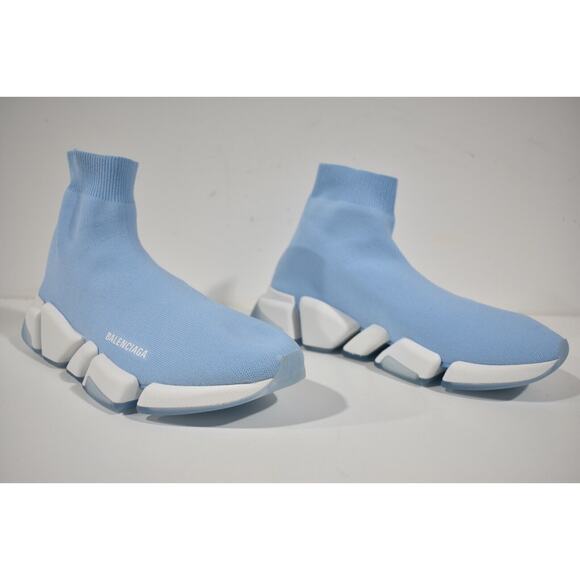 Balenciaga Mens Speed 2.0 Sock Blue White High Top Knit Trainer Sneaker 46 13 - Picture 3 of 10
